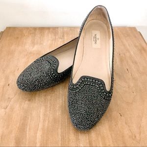 Valentino Garavani Studded Crystal Belgian Loafer Flats Black Size 41 US 11